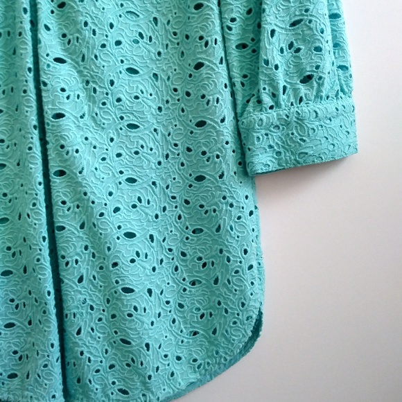 Annie Griffin Eyelet 100% Cotton Aqua Tunic - Picture 2 of 5